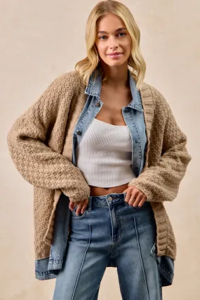 IT4546G-01 | WASHED DENIM MIX AND MATCH SWEATER CARDIGAN Flexible Comfort