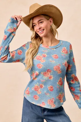 IT4547G-07 | FLORAL PRINT WASHED WAFFLE THERMAL TOP Compact Pack