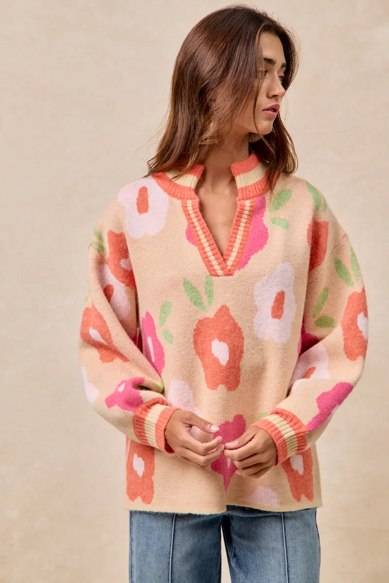 IT4554S-01 | FLOWER PRINTED V NECK BANDED TOP Comfy Cardigan LowImpact Manufacturing