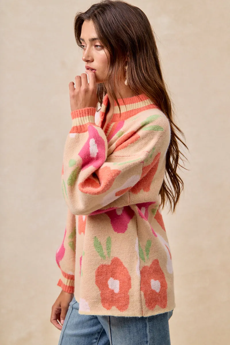 IT4554S-01 | FLOWER PRINTED V NECK BANDED TOP NonChafeCollarTech Casual Jacket