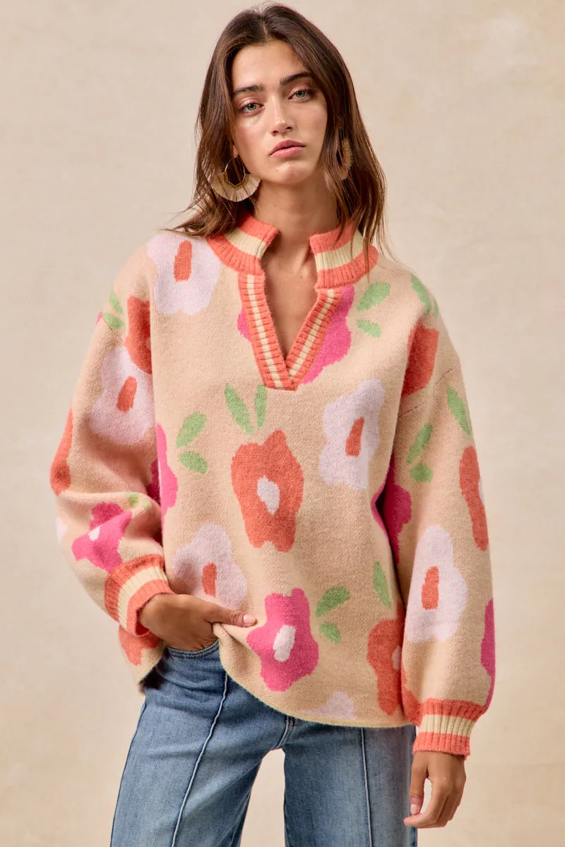 IT4554S-01 | FLOWER PRINTED V NECK BANDED TOP WaterRepellent Coating