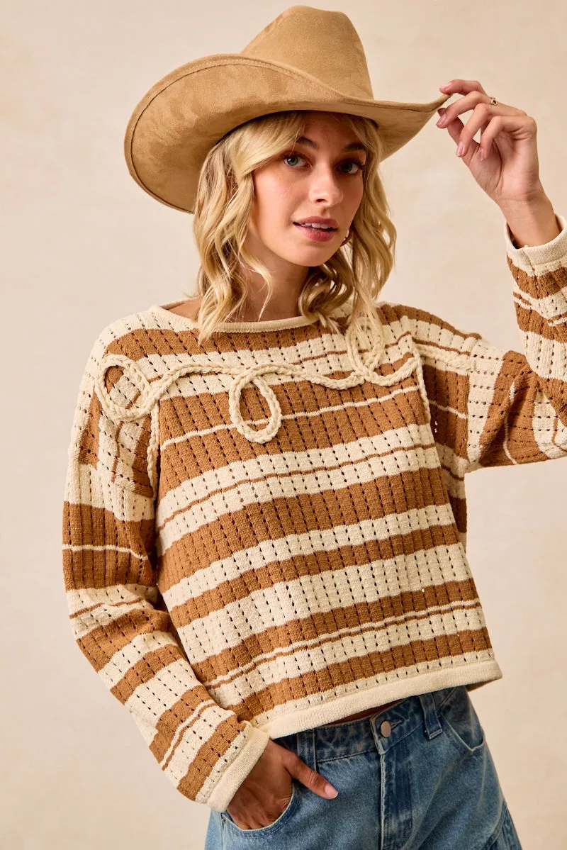 All Purpose Outerwear IT4562-01 | STRIPED OPEN KNIT SWEATER TOP