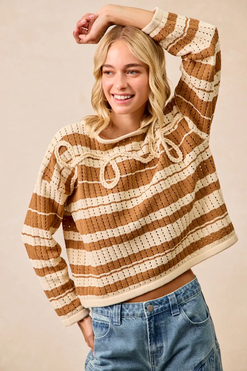 Smart Fit Easy Travel IT4562-01 | STRIPED OPEN KNIT SWEATER TOP