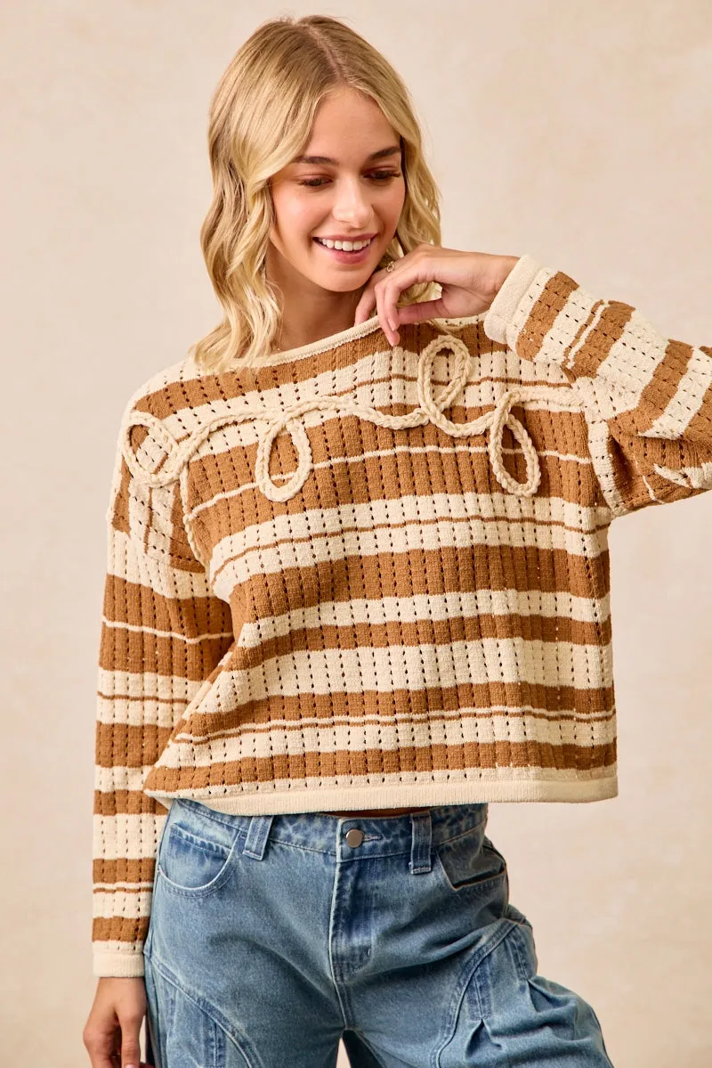 IT4562-01 | STRIPED OPEN KNIT SWEATER TOP Light Fabric