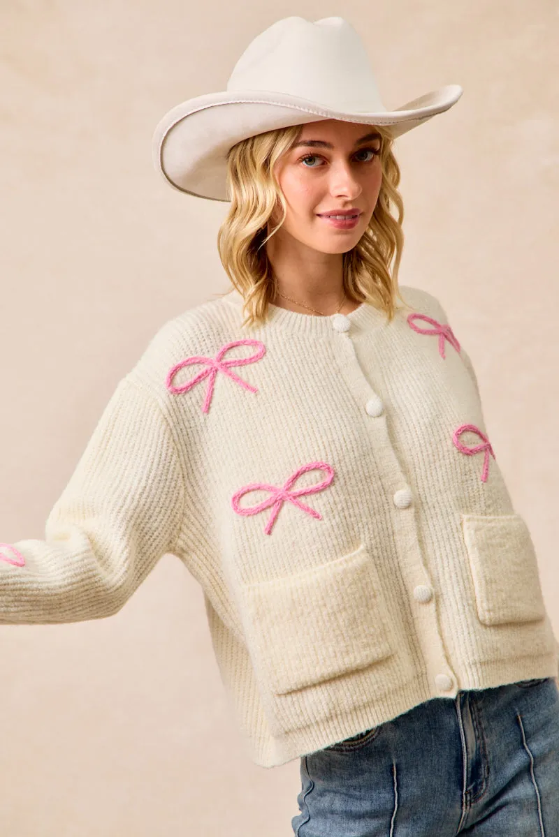 IT4567-01 | RIBBON PATCHED SWEATER CARDIGAN WITH FRONT BUTTON DoubleLayeredEdges Windproof Hood