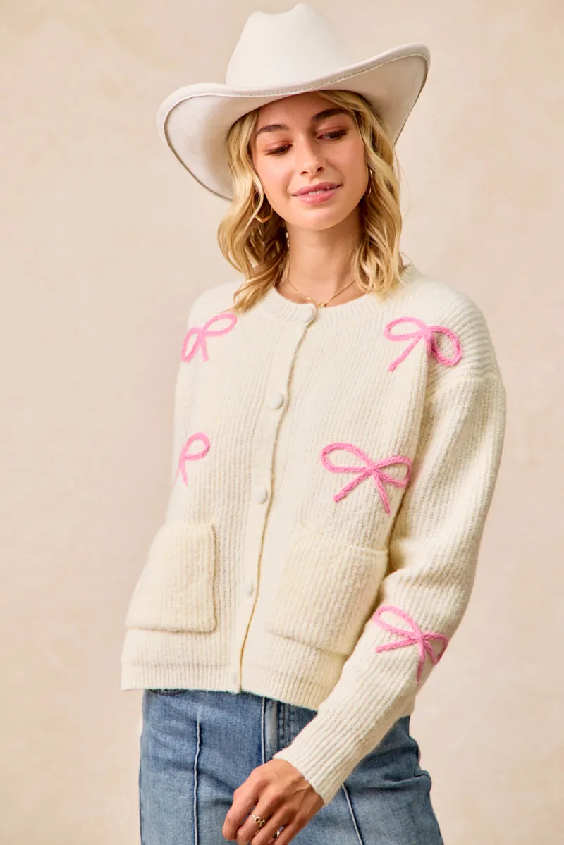 IT4567-01 | RIBBON PATCHED SWEATER CARDIGAN WITH FRONT BUTTON Flexible Seam Classy Fit