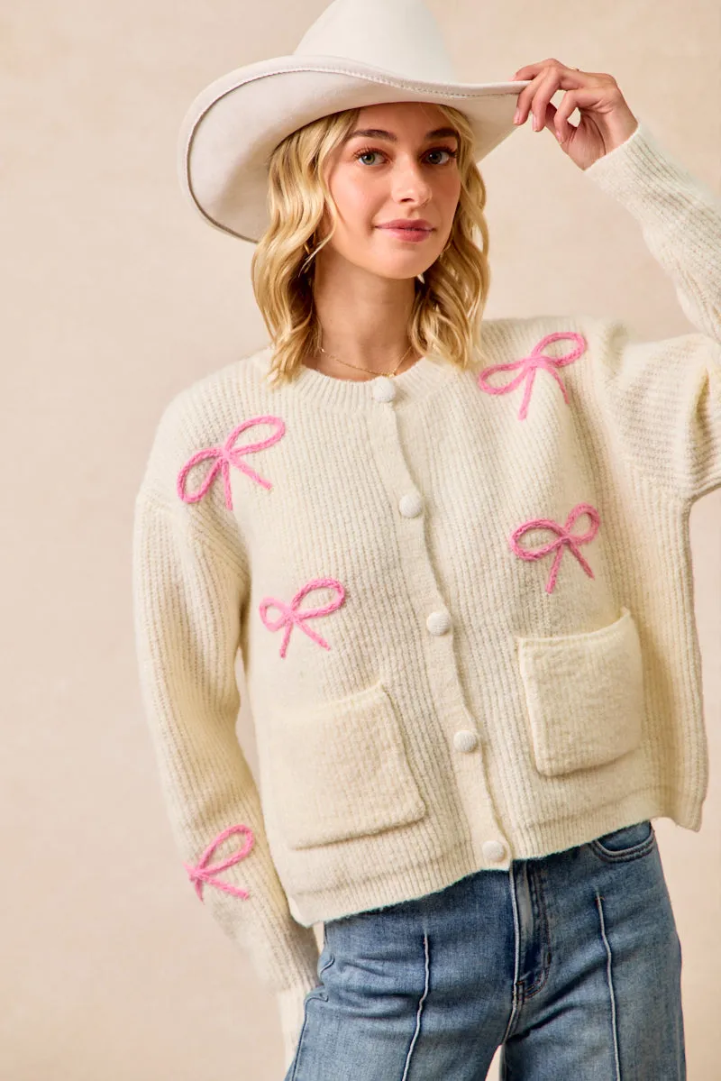 Light wash IT4567-01 | RIBBON PATCHED SWEATER CARDIGAN WITH FRONT BUTTON