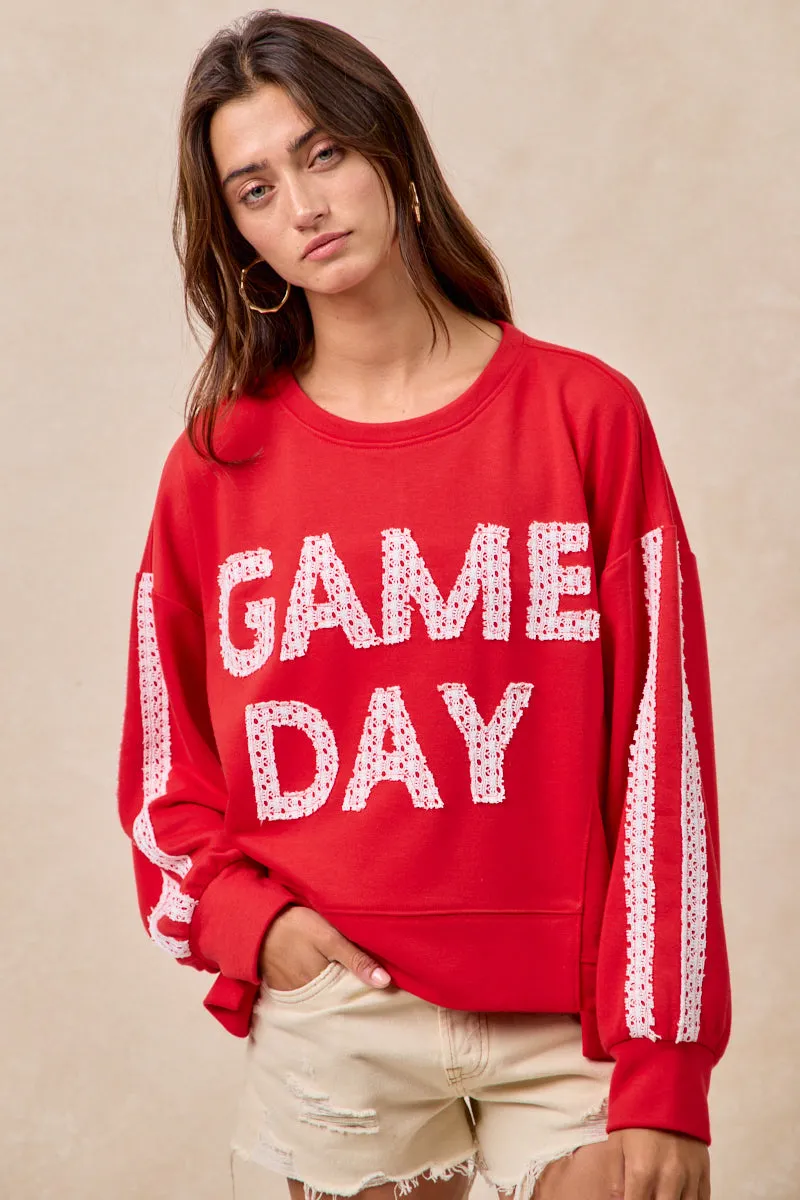 IT4583S-01 | GAMEDAY THEME LACE PATCHWORK TOP WITH UNEVEN HEM Minimal Edge