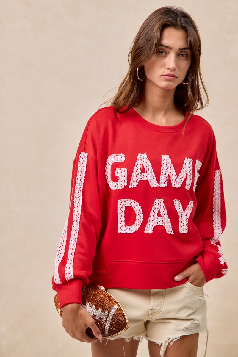 High Waist Stretch IT4583S-01 | GAMEDAY THEME LACE PATCHWORK TOP WITH UNEVEN HEM