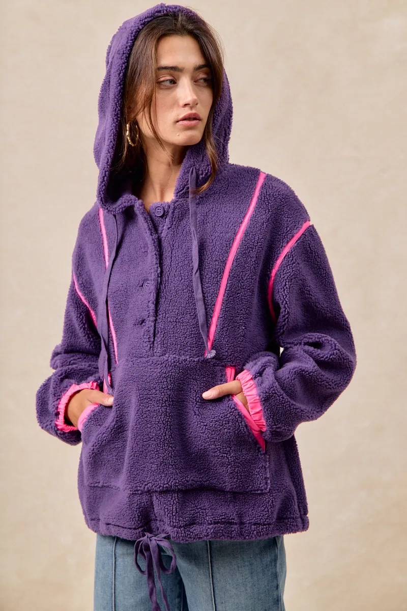 Sweat Wicking Lining IT4624S-04 | SHERPA BUTTONED HOODIE TOP WITH CONTRAST BINDING