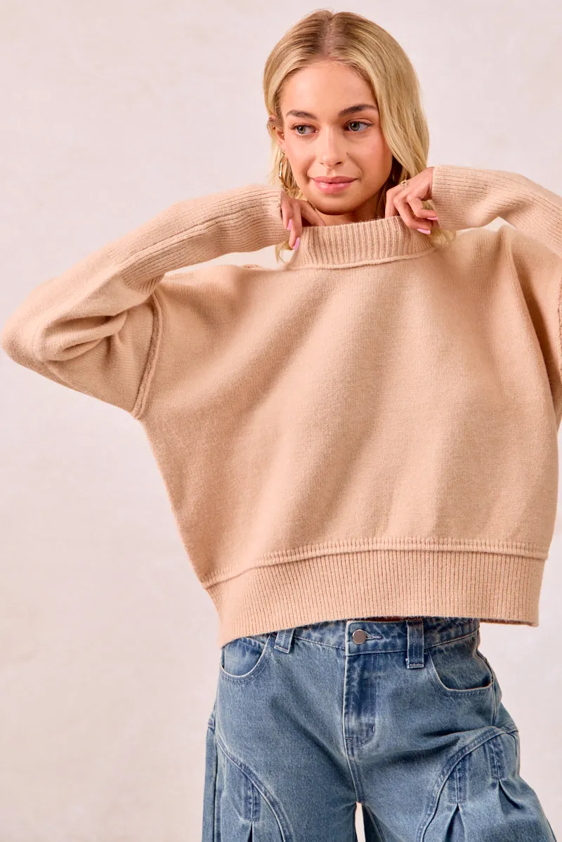 Flex Foam Inserts IT4642-01 | SOLID KNIT SWEATER TOP WITH LONG SLEEVES