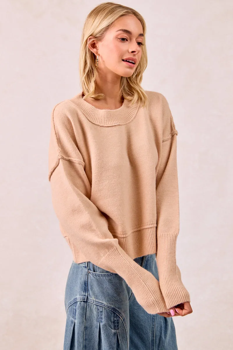 Outdoor Friendly IT4642-01 | SOLID KNIT SWEATER TOP WITH LONG SLEEVES