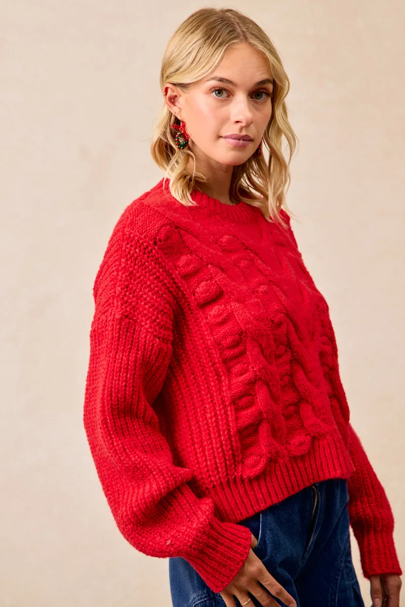 Cozy Fit Non Slip Collar IT4646S-01 | CABLE KNIT BALLOON SLEEVES TOP