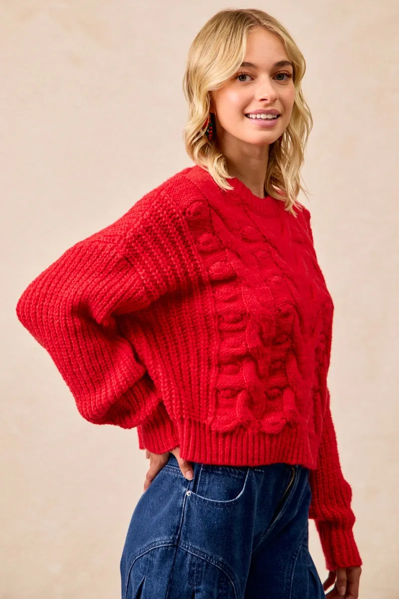 IT4646S-01 | CABLE KNIT BALLOON SLEEVES TOP Modern Travel Look