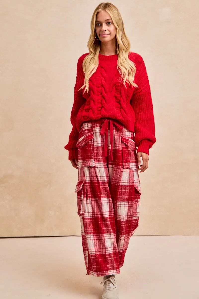 IT4646S-01 | CABLE KNIT BALLOON SLEEVES TOP UV Block Simple Modern Piece