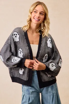 IT4665S-01 | HALLOWEEN THEME KNIT CARDIGAN WITH GHOST SEQUINS Hidden Pocket System clean design