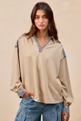 Stylish Fit Double Stitched IT4674G-01 | CUT EDGE FLORAL DENIM TERRY MIX AND MATCH TOP