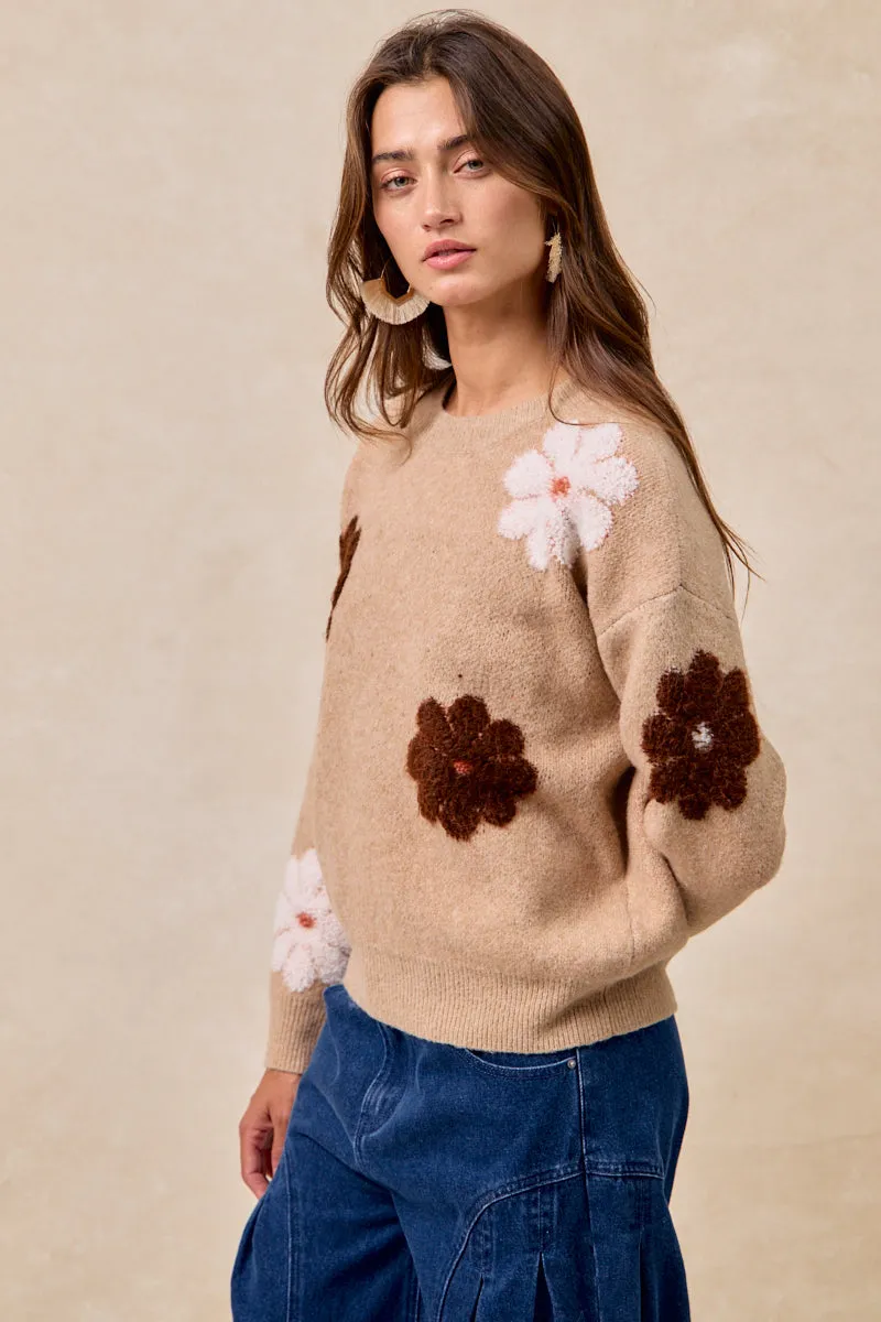 IT4679-01 | FLOWER EMBROIDERED SWEATER WITH LONG SLEEVES sporty wear