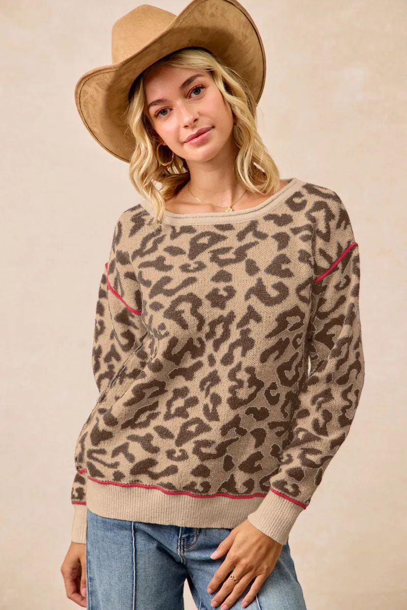 IT4686S-02 | LEOPARD PRINTED KNIT TOP WITH CONTRAST BINDING water proof
