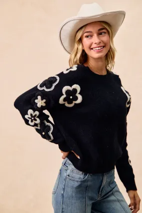 IT4694-01 | EMBROIDERY FLOWER PATCH SWEATER TOP Waterproof Shell Bold Statement