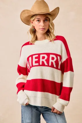 IT4697-01 | CHRISTMAS MERRY LETTERING SWEATER TOP Moisture Wicking Inner Layer