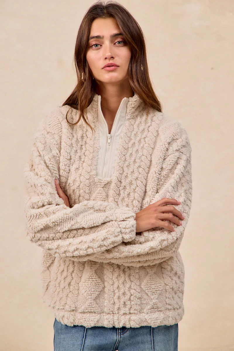 Casual day-to-night piece Modern Edge IT4700S-01 | PATTERNED SOFT FLEECE HALF ZIP UP TOP