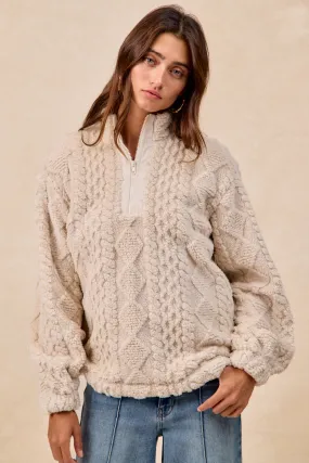 SustainableBlend IT4700S-01 | PATTERNED SOFT FLEECE HALF ZIP UP TOP