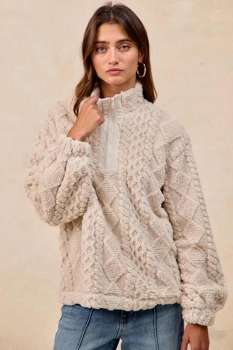 IT4700S-01 | PATTERNED SOFT FLEECE HALF ZIP UP TOP VentilatedBackPanel HighNeckline