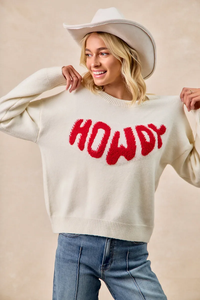 Good Material Classic Look IT4705-01 | HOWDY LETTERING SWEATER TOP