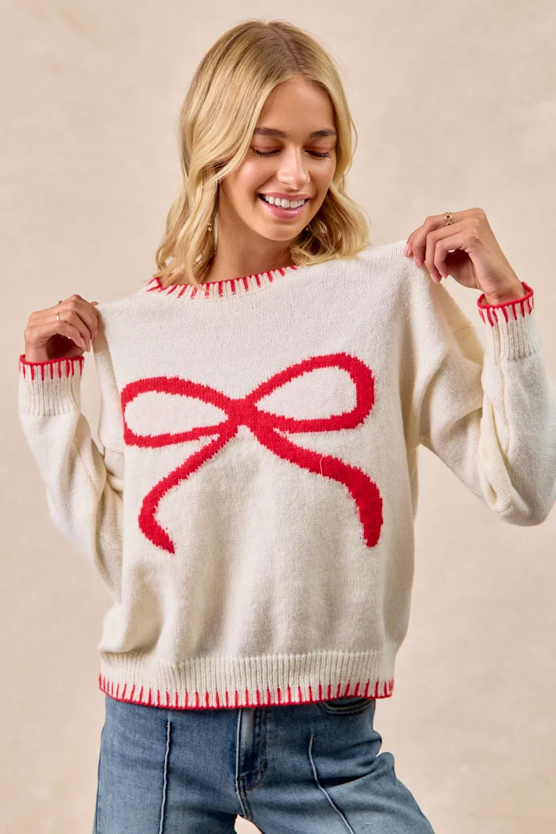 Wool blend IT4709-01 | RIBBON DROP SHOULDER SWEATER TOP