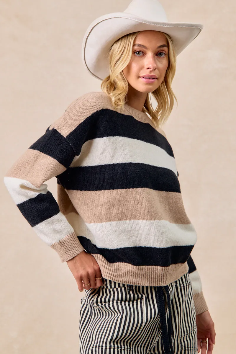 IT4710-01 | COLOR BLOCK STRIPED SWEATER TOP Modern Functional Design Hike Fit