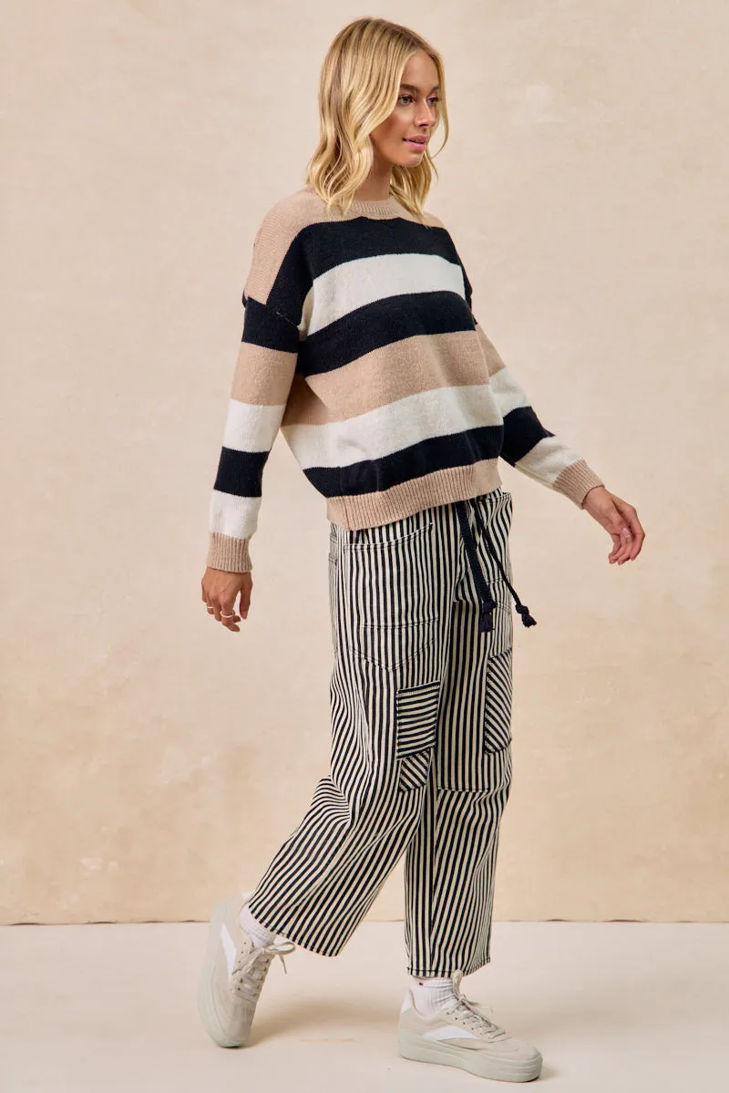 IT4710-01 | COLOR BLOCK STRIPED SWEATER TOP Moisture wicking