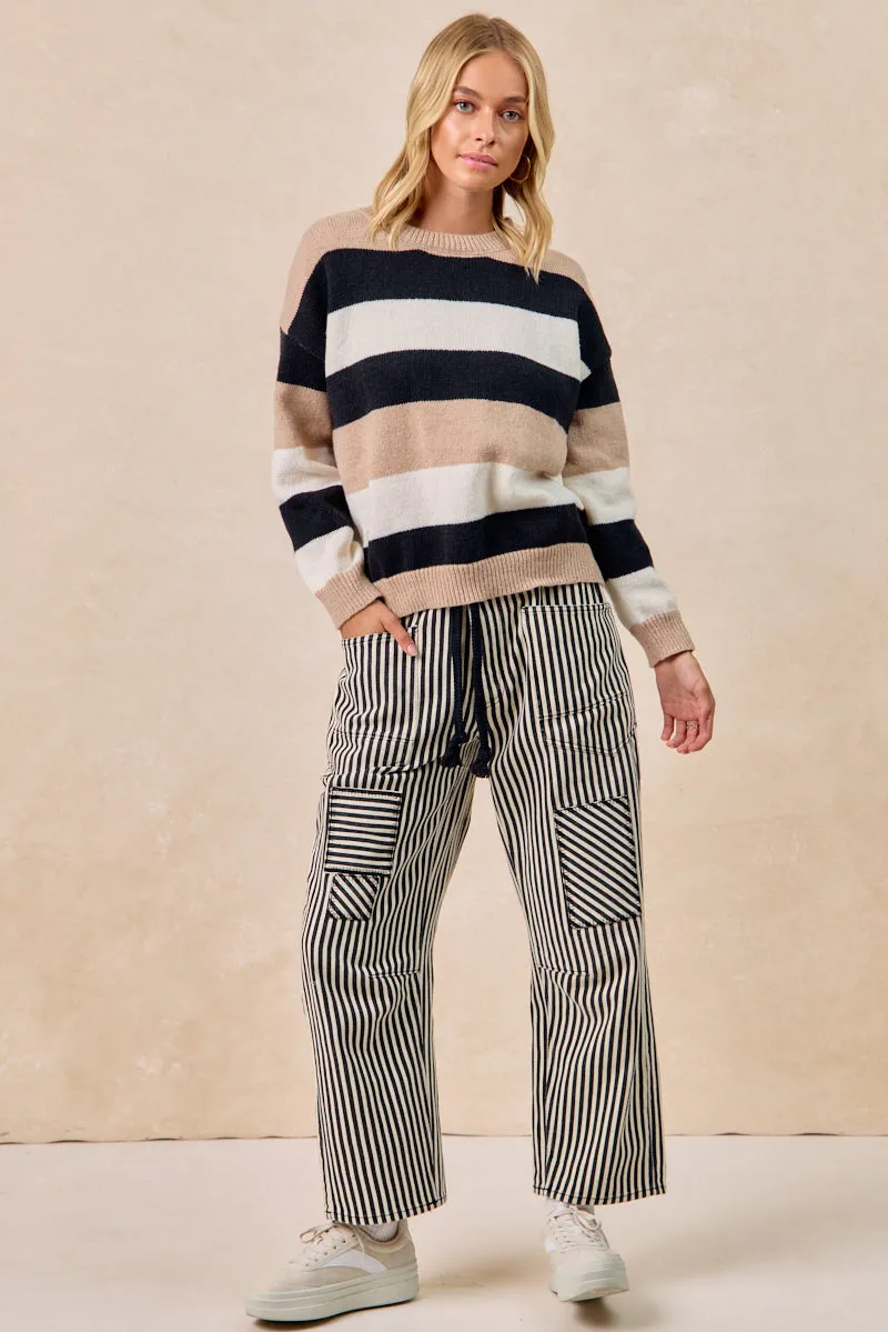Multi Layer Design Noise Reducing Hardware IT4710-01 | COLOR BLOCK STRIPED SWEATER TOP
