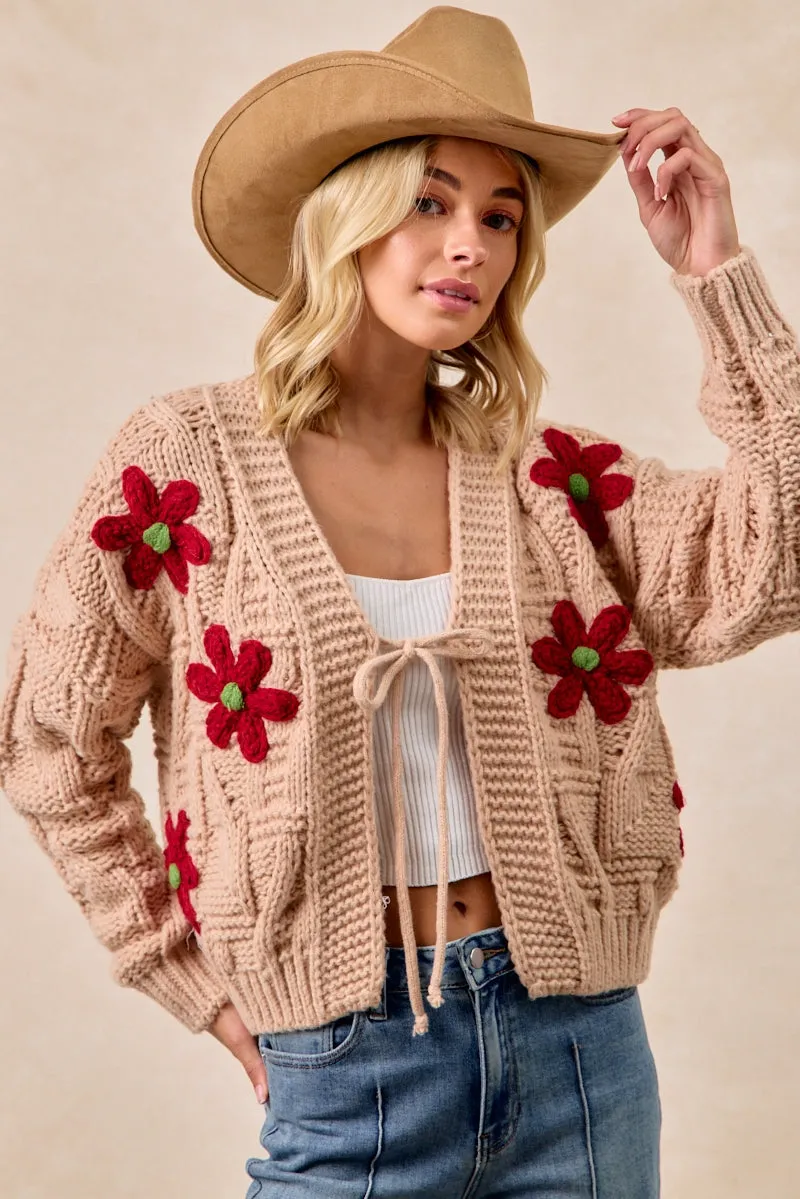 Air Comfort MoistureWicking IT4711-01 | FLOWER PATCHED TEXTURE WEAVE SWEATER CARDIGAN