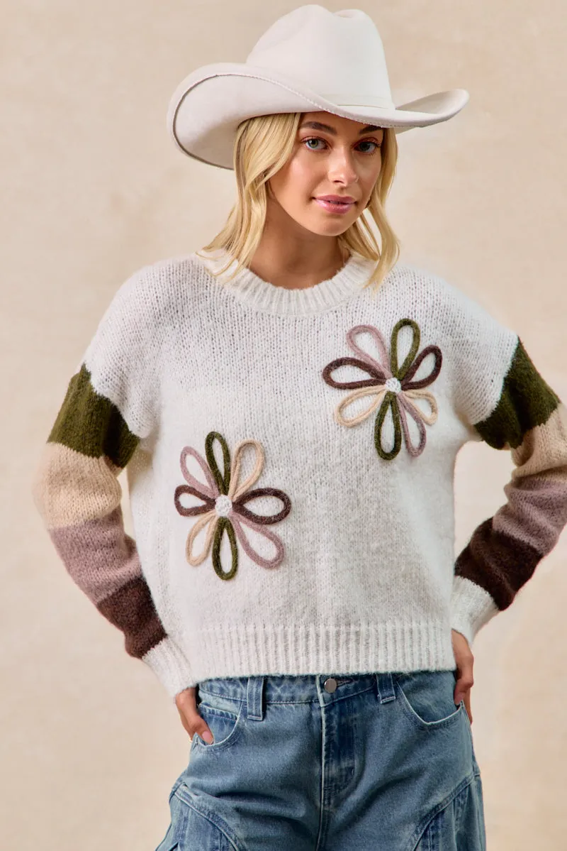 slim fit Smart Style IT4721-01 | FLOWER COLOR BLOCK SWEATER TOP