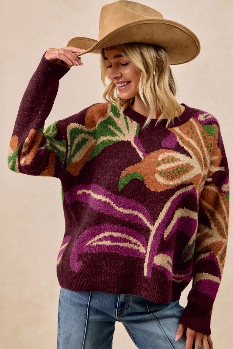 Quick Move IT4726-01 | FLOWER COZY SWEATER TOP