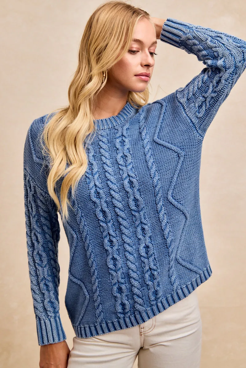 Snag Free Fabric IT4740G-01 | WASHED CABLE KNIT PATTERN SWEATER TOP