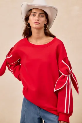 HighDensity Knit IT4741G-01 | BOW DETAIL SLEEVES FLEECE SWEATSHIRT