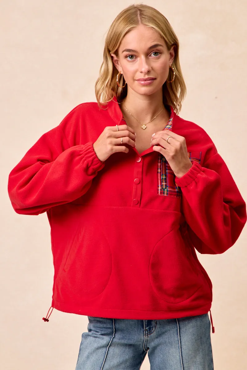 Streetwear vibe Layer Comfort IT4749S-02 | CHRISTMAS THEME FLEECE BUTTONED TOP WITH POCKETS