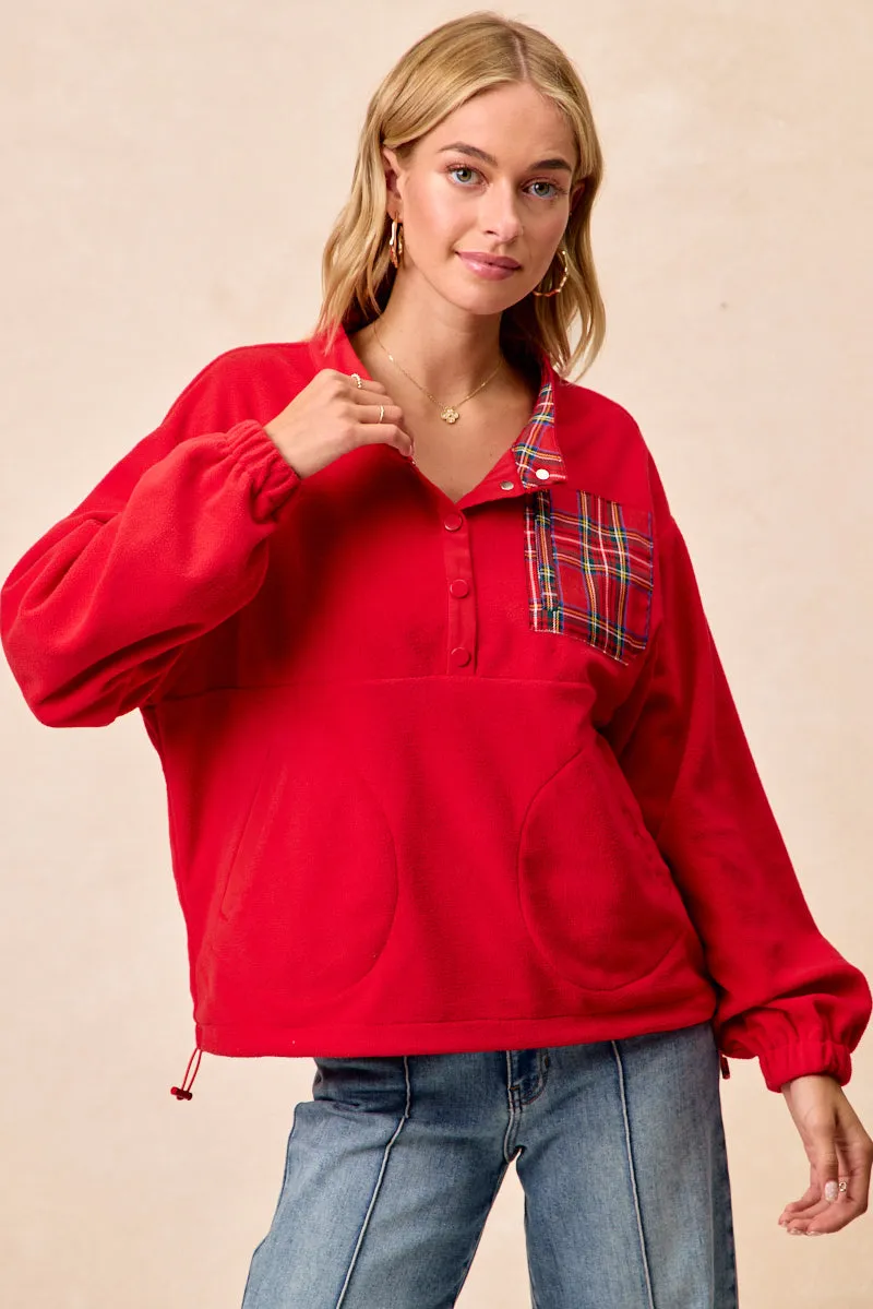 IT4749S-02 | CHRISTMAS THEME FLEECE BUTTONED TOP WITH POCKETS SeamlessPockets