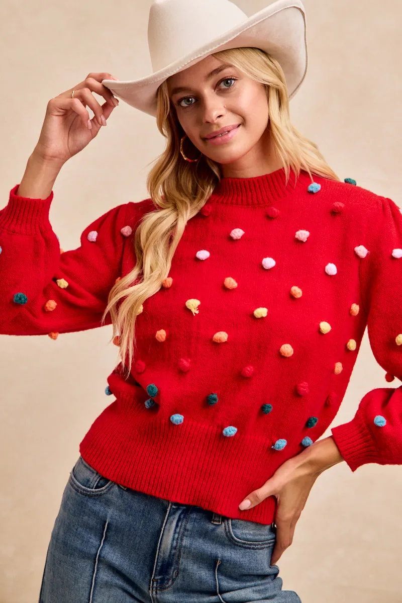Stretchy Waist HeatRegulating IT4753S-01 | CHRISTMAS THEME MULTI POMPOM KNIT TOP