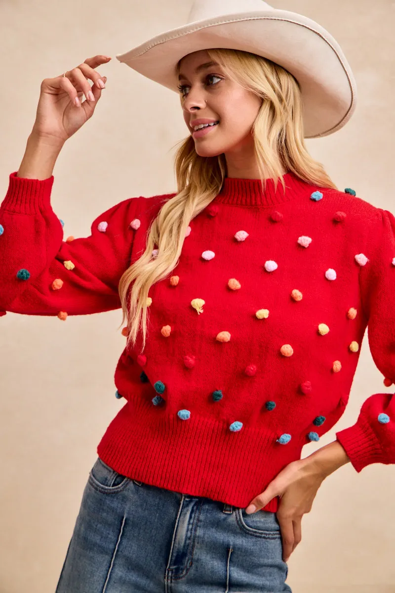 Layered Wear IT4753S-01 | CHRISTMAS THEME MULTI POMPOM KNIT TOP