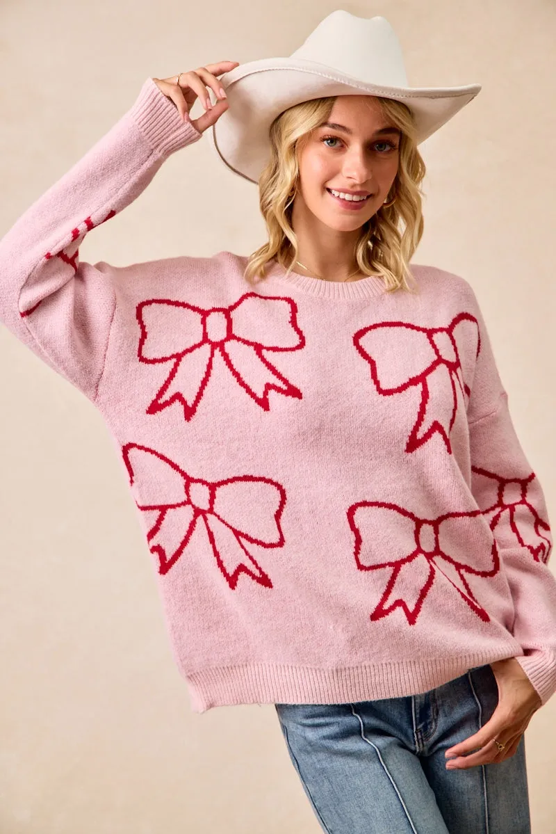 IT4765-01 | RIBBON ARTWORK COZY SWEATER TOP Anti Static Weave