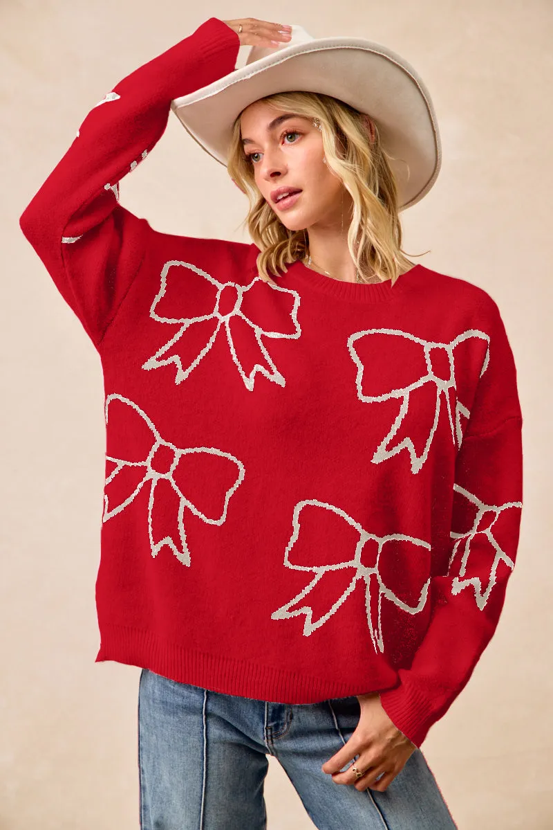 Lightweight Construction IT4765-01 | RIBBON ARTWORK COZY SWEATER TOP