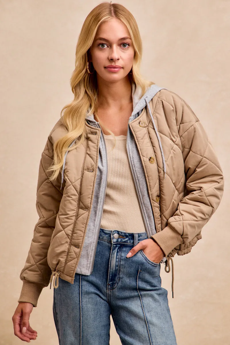 IT4787S-01 | QUILTED JACKET WITH TERRY HOODIE ZIP UP Core Ease