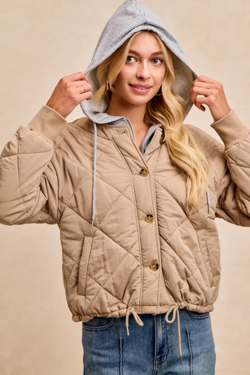 Taped Seam Waterproofing GlowInTheDarkAccents IT4787S-01 | QUILTED JACKET WITH TERRY HOODIE ZIP UP