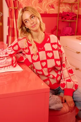 IT4794H-01 | VALENTINES THEME HEART CHECKER BOARD SWEATER TOP BreathableMeshInsert