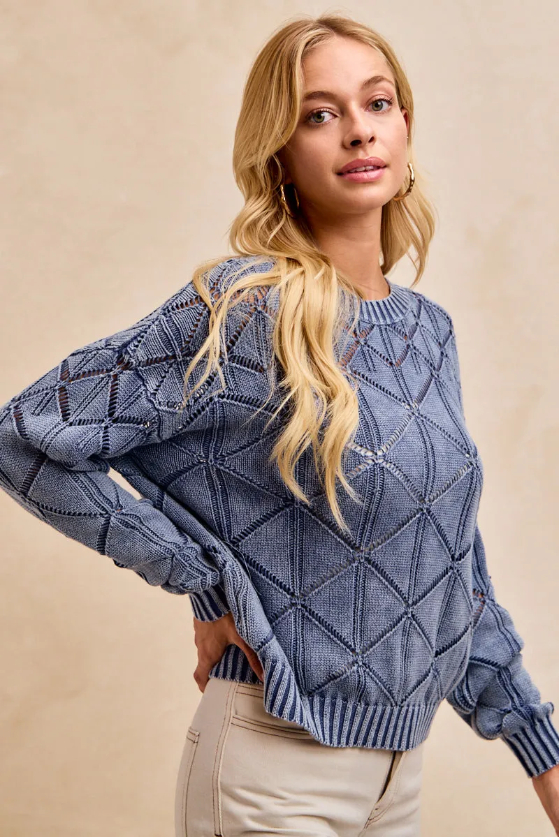 IT4806-01 | DIAGONAL CHECK WASHED SWEATER TOP Minimal Daily Fit