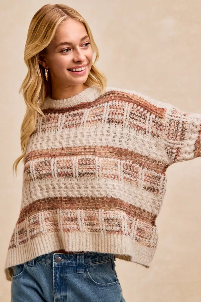 IT4809-01 | VINTAGE SOFT CHECK PATTERN CHUNKY KNIT SWEATER BondedSeams