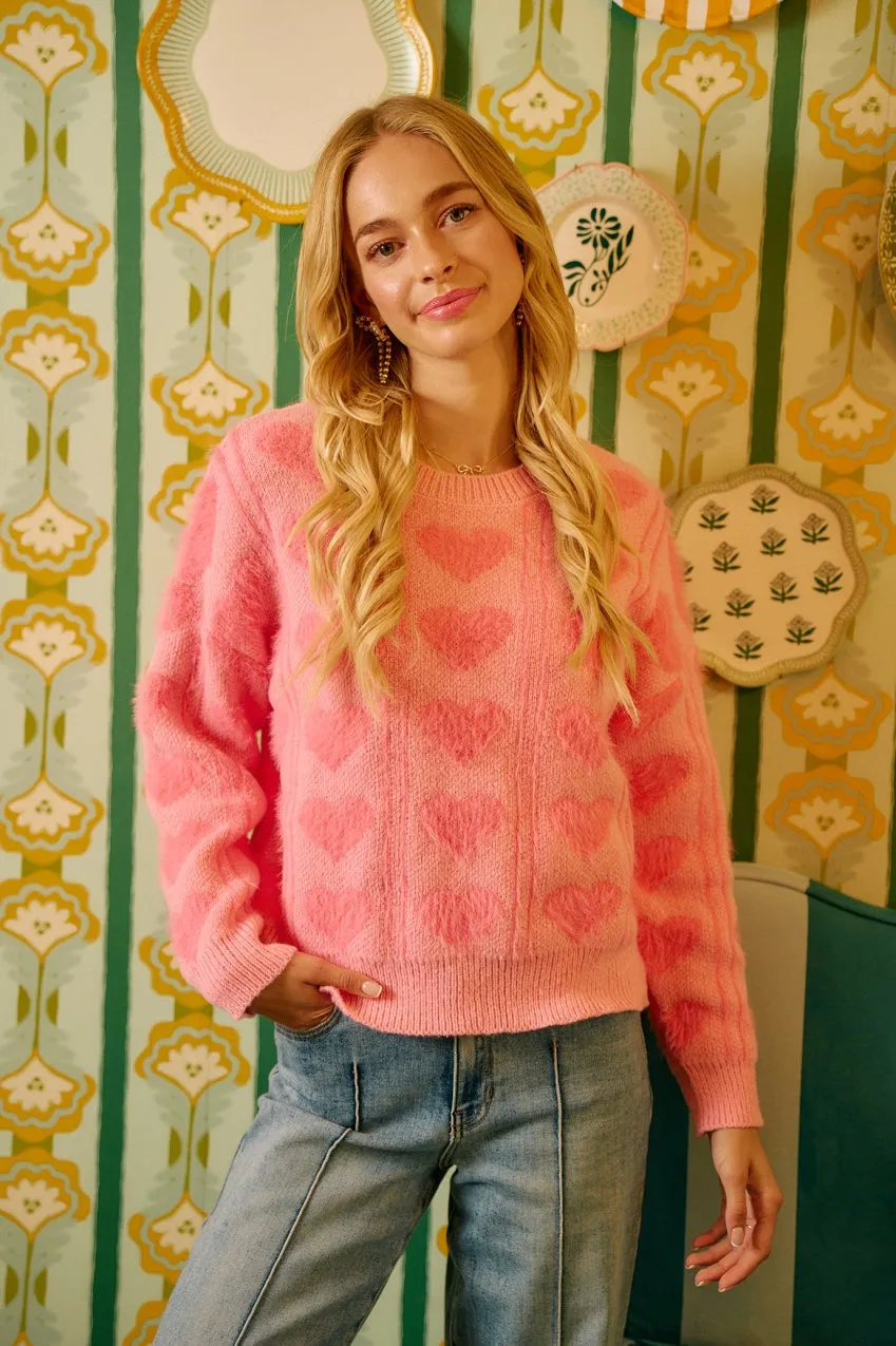 Flexible Use IT4843-01 | VALENTINES THEME FLUFFY HEART ARTWORK SWEATER TOP